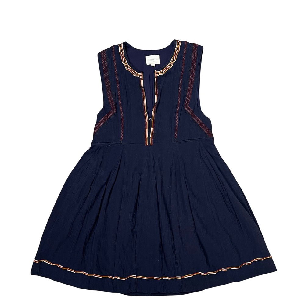 Reset by Jane Navy Blue Embroidered Cotton Sleeveless Mini Dress JD504 Womens M